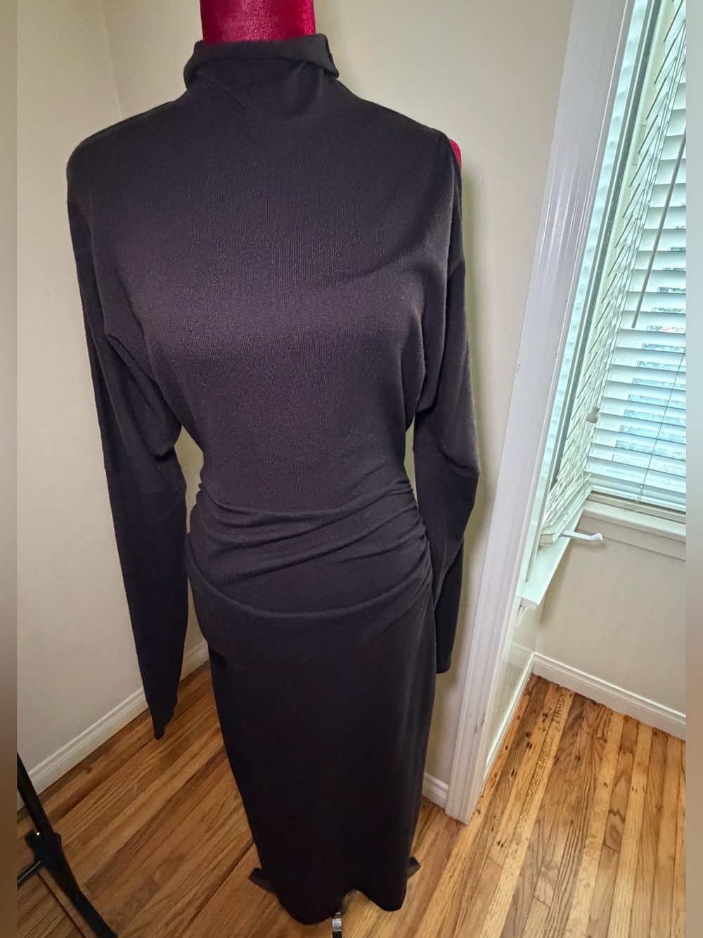 Zara Black Long-Sleeve Turtleneck Midi Dress
